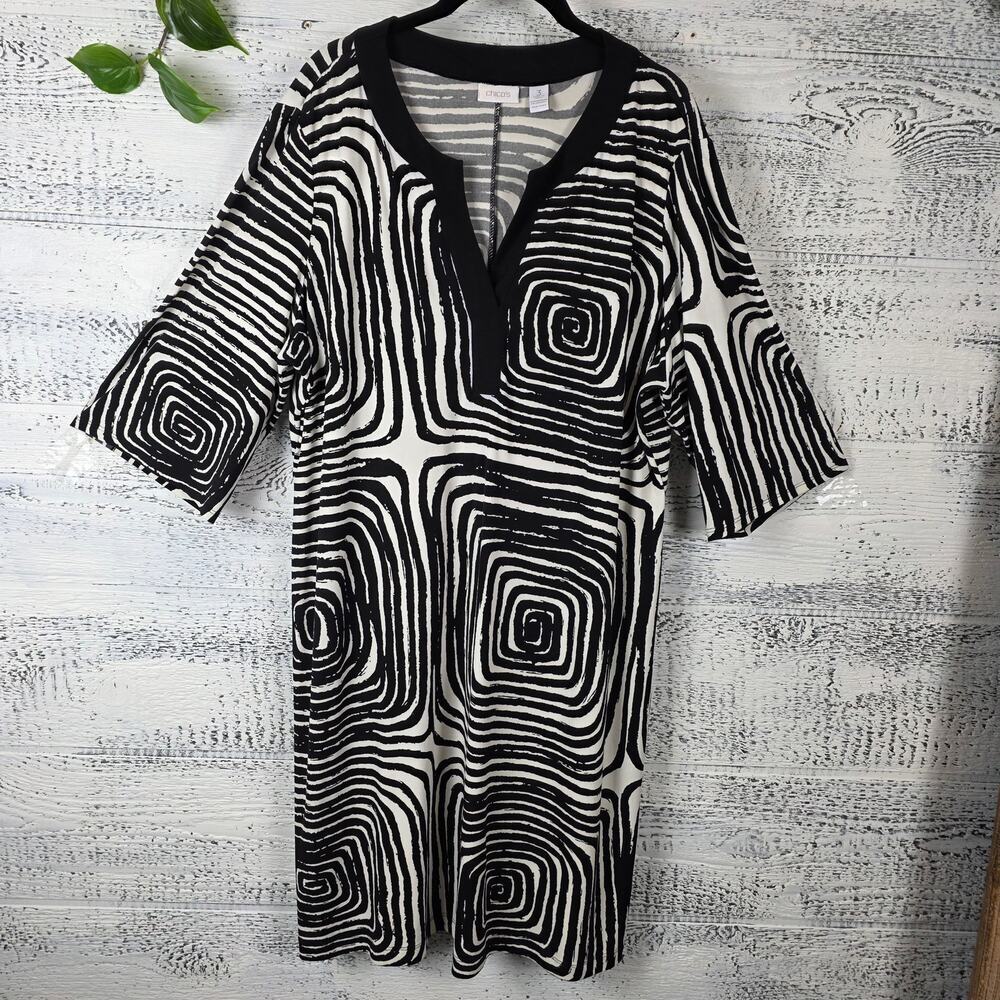 Chico’s Black White Swirl Print Shift Dress Size 3 XL EUC